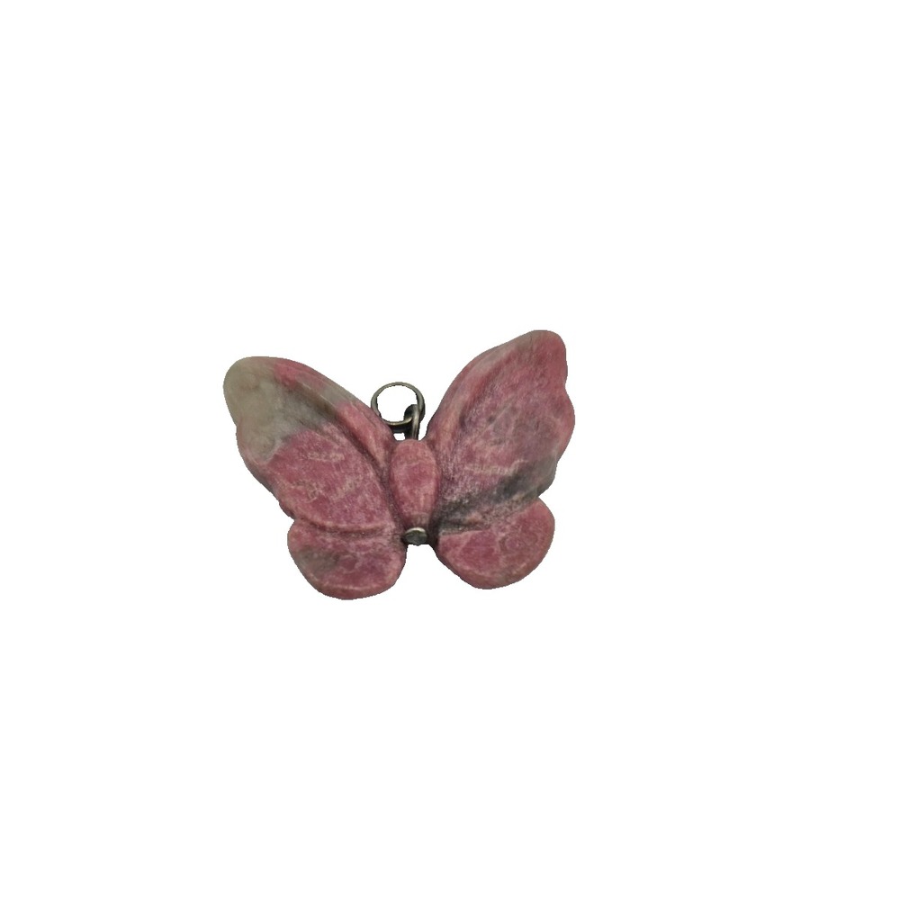 Pink Rhodonite Butterfly‎ Carved Gemstone Pendant 1.5" Boho Cottagecore